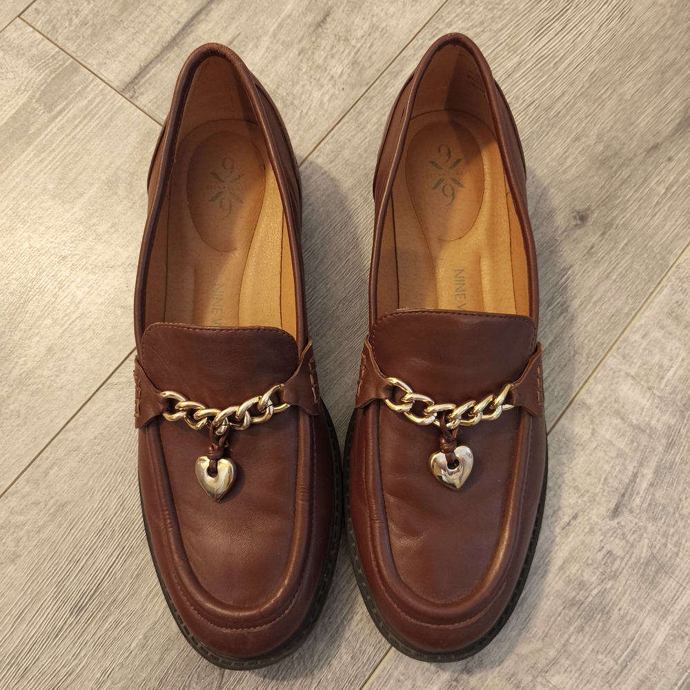 Nine West Loafers with Gold Heart Chain